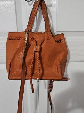 Anne Klein Orange Drawstring Leather Tote Bag